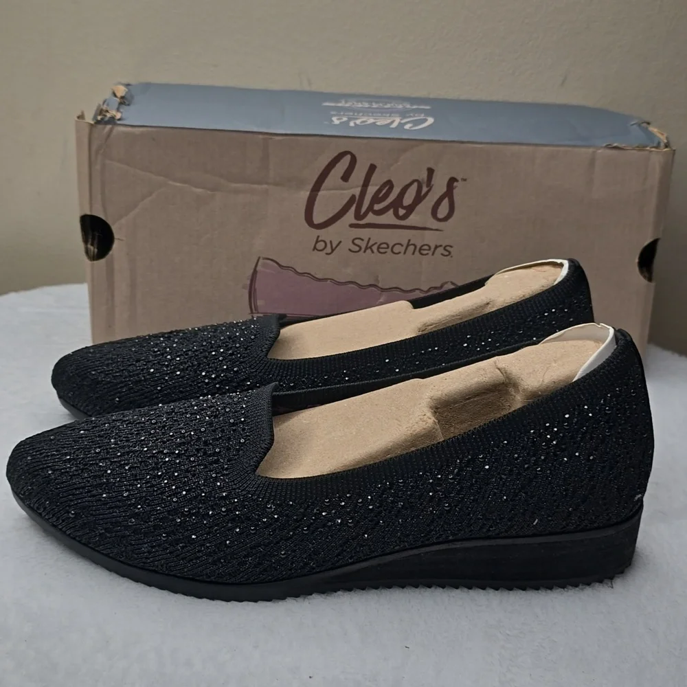 NIB Skechers Cleo Sawdust Sparkle Knit Skimmers - Twinkle Black - Picture 4 of 7